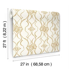 Kép 9/9 - York Elegáns fehér-arany vlies tapéta Pirouette White-Gold 68,58 cm X 8,22 m
