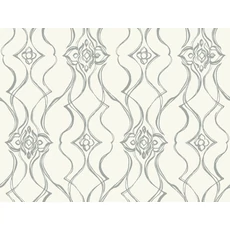 Kép 1/9 - York Elegáns fehér-ezüst vlies tapéta Pirouette White-Silver 68,58 cm X 8,22 m