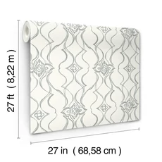 Kép 9/9 - York Elegáns fehér-ezüst vlies tapéta Pirouette White-Silver 68,58 cm X 8,22 m