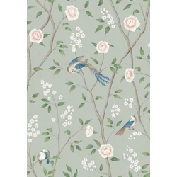 Boras Romantikus madaras virágos zöld vlies tapéta Paradise Birds Green 53 cm X 10 m