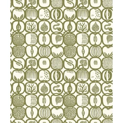 Boras Gyümölcs mintás retro zöld vlies tapéta Stig Lindberg Fruktlåda Green 53 cm X 10 m