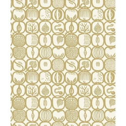 Boras Gyümölcs mintás retro sárga vlies tapéta Stig Lindberg Fruktlåda Yellow 53 cm X 10 m