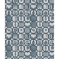 Boras Gyümölcs mintás retro kék vlies tapéta Stig Lindberg Fruktlåda Blue 53 cm X 10 m