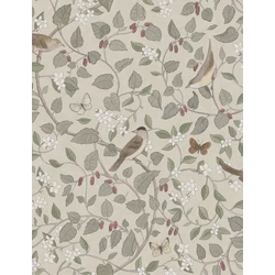Boras Levél indás madaras bézs vlies tapéta Sångfåglar Beige 49 cm X 10 m