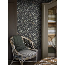 Boras Levél indás madaras fekete vlies tapéta Sångfåglar Black 49 cm X 10 m