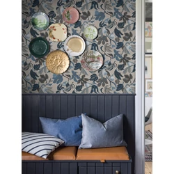 Boras Füge mintás modern kék vlies tapéta Figs Blue 49 cm X 10 m