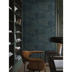 Boras Egzotikus levél mintás kék vlies tapéta Velvet Leaves Blue 53 cm X 10 m