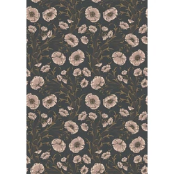 Boras Pipacsos romantikus fekete vlies tapéta Poppy Flow Black 53 cm X 10 m