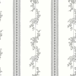 Boras Csíkos virágos klasszikus fekete-fehér vlies tapéta Drottningholm White 53 cm X 10 m