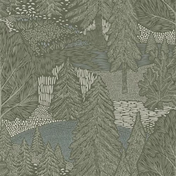 Boras Modern fenyőfa mintás zöld vlies tapéta Northern Forest Multi 53 cm X 10 m