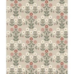 Boras Klasszikus skandináv virág mintás zöld-piros vlies tapéta Sippor Red 53 cm X 10 m