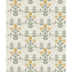 Boras Klasszikus skandináv virág mintás zöld-bézs vlies tapéta Sippor Yellow 53 cm X 10 m