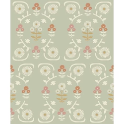 Boras Virág mintás vintage zöld vlies tapéta Isolde 53 cm X 10 m