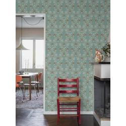 Boras Virág mintás vintage kék vlies tapéta Isolde 53 cm X 10 m