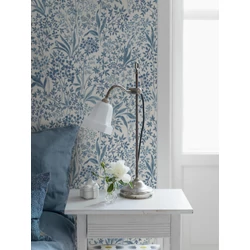 Boras Romantikus levél mintás fehér-kék vlies tapéta Nocturne Blue 53 cm X 10 m