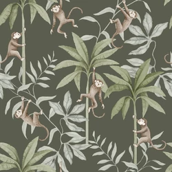 Boras Majom mintás zöld vlies gyerek tapéta Jungle Friends Green 53 cm X 10 m