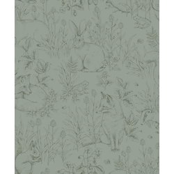 Boras Erdei állatos zöld vlies gyerek tapéta Forest Friends Green 53 cm X 10 m