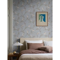 Boras Virágindás skandináv kék vlies tapéta Floral Tree Blue 53 cm X 10 m