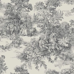 Boras Klasszikus toile mintás fekete-fehér vlies tapéta Toile de Jouy Black 53 cm X 10 m