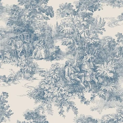 Boras Klasszikus toile mintás kék vlies tapéta Toile de Jouy Blue 53 cm X 10 m