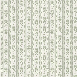 Boras Csíkos virágos skandináv zöld vlies tapéta Nejlikerand Green 53 cm X 10 m