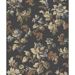 Boras Reneszánsz virágos fekete vlies tapéta Elvira Black 53 cm X 10 m
