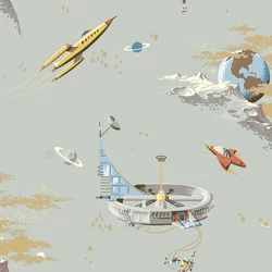 Boras Űrutazás zöld vlies gyerek tapéta Space Adventure Green 53 cm X 10 m