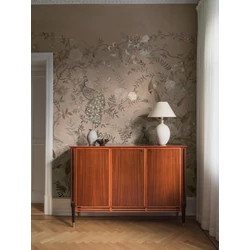 Boras Romantikus páva mintás rózsaszín vlies poszter tapéta Chinoiserie Beige 49 cm