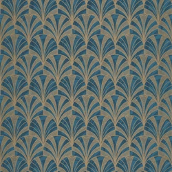 Casadeco Pálmalevél mintás art deco kék-arany vlies tapéta 1930 Palmette Bleu 53 cm X 10 m