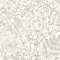 Casadeco Botanikai mintás modern fekete-fehér vlies tapéta Esquisse Noir Gravure 53 cm X 10 m