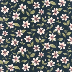Casadeco Romantikus virág mintás sötétkék vlies tapéta Clematites Bleu Encre 53 cm X 10 m