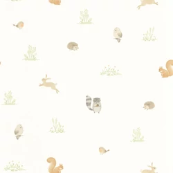 Casadeco Apró állatos bézs vlies tapéta Companions Of The Forest Vert Amande 53 cm X 10 m