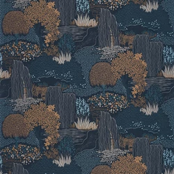 Casadeco Japánkertes elegáns sötétkék vlies tapéta Niwa Bleu Encre 53 cm X 10 m