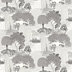 Casadeco Japánkertes elegáns fehér-fekete vlies tapéta Niwa Noir Fusain 53 cm X 10 m