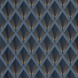 Casadeco Art deco elegáns arany-kék vlies tapéta Chrysler Bleu Orage 53 cm X 10 m