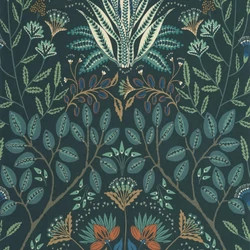 Casadeco Klasszikus pávakék vlies tapéta virágos ornamentikával Lords Bleu Paon 53 cm X 10 m