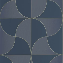 Casadeco Absztrakt mintás elegáns kék vlies tapéta szatén fénnyel Virevolte Bleu Marine 53 cm X 10 m