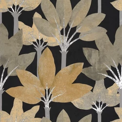 Casadeco Elegáns pálmaleveles fekete-sárga vinyl tapéta Babel Mordore Noir 53 cm X 10 m