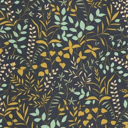 Casadeco Apró levélmintás sötétkék-sárga vlies tapéta La Bastide Lagon/Ocre 53 cm X 10 m