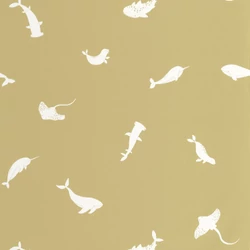 Casadeco Bálna mintás oliva színű vlies tapéta Poetic Sea Olive 53 cm X 10 m