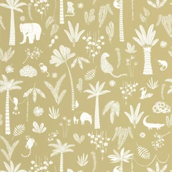 Casadeco Állatos dzsungel mintás oliva zöld vlies tapéta Poetic Jungle Olive 53 cm X 10 m