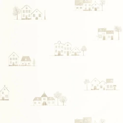 Casadeco Házikó mintás drapp-fehér vlies tapéta Walk In The Village Lin 53 cm X 10 m