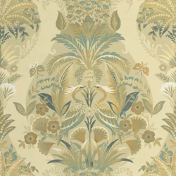 Casadeco vintage madár mintás pisztácia színű vlies tapéta Whisper Pistache 53 cm X 10 m