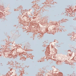Casadeco kék vlies tapéta romantikus bordó mintával Scene D'été Rouge Grenat 53 cm X 10 m