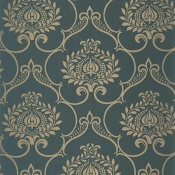 Casadeco Retro mintás zöld vlies tapéta szatén fénnyel Panache Vert Empire 53 cm X 10 m