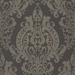Casadeco Klasszikus damaszt mintás fekete vlies tapéta Quintessence Noir Fusain 53 cm X 10 m