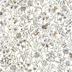 Caselio Romantikus vadvirágos fekete-fehér vinyl tapéta Jardin De Giverny Blanc Noir 53 cm X 10 m