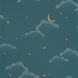 Caselio Felhő mintás sötétkék vlies tapéta csillagokkal S'Evader Bleu Nuit 53 cm X 10 m