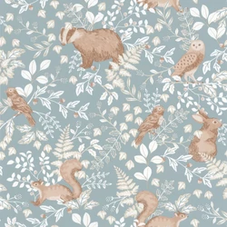 Caselio Erdei állatos kék vllies tapéta Se Faufiler Bleu Grise 53 cm X 10 m