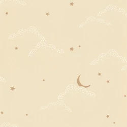 Caselio Felhő mintás bézs vlies tapéta csillagokkal S'Evader Beige Camel 53 cm X 10 m